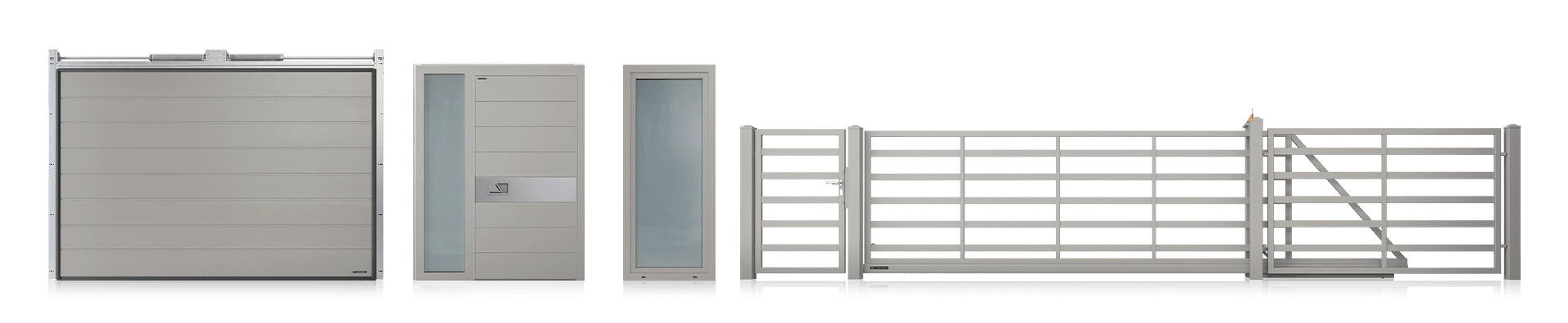 Tore, Türen, Fenster und Zäune in derselben Farbe